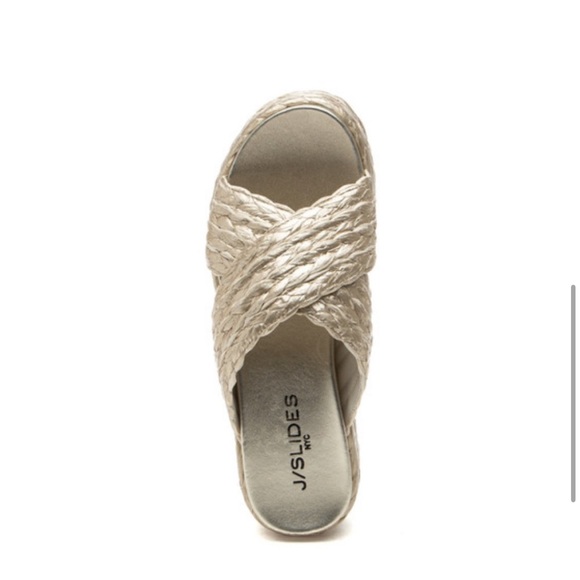 NWT J/SLIDES QUIVER Light Gold Raffia Sandal - Picture 5 of 14